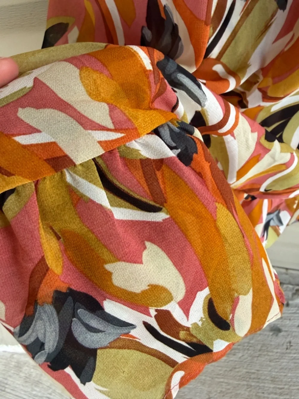 Hello Molly Orange Multi-Print Ruffle Hem Midi Dress
